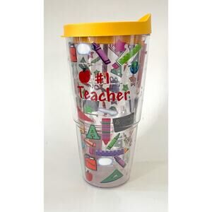 Tervis Teacher School Insulated Tumbler Cup with Lid Clear Multicolor Yellow